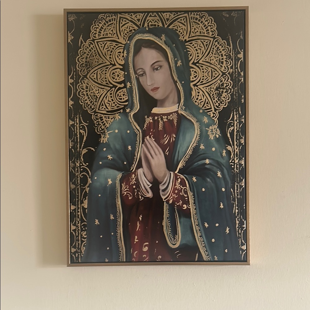 Religious Art Canvas with Gold and Blue Accents